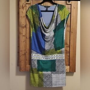 BCBGMaxAzria Abstract Multicolor Cowel Neck Mini Dress Size Small
